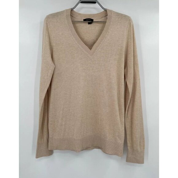 Quince Sweaters - Quince Women’s Lightweight Heather Oatmeal Cotton Cashmere V-Neck Sweater sz XS